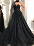 Sequins Black A Line Tulle Sweetheart Prom Dress LBQ4135